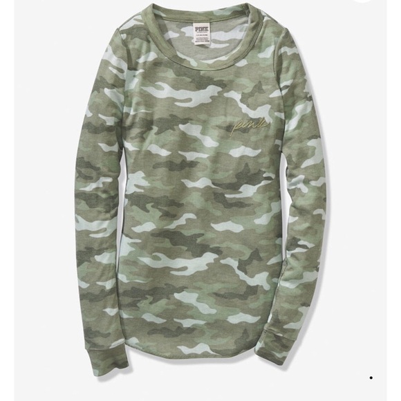 PINK VICTORIA’S SECRET LONG SLEEVE TOP CAMOUFLAGE SIZE LARGE - Picture 7 of 12